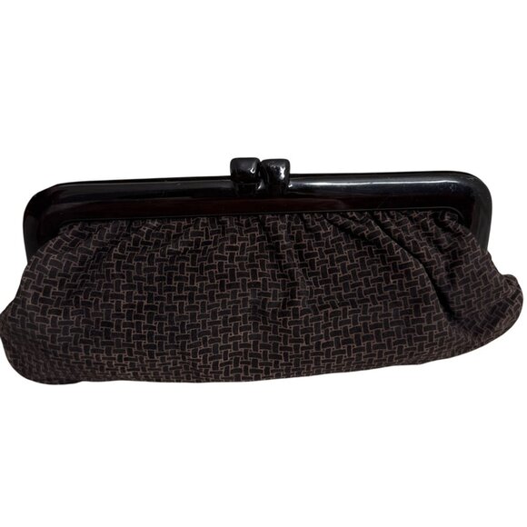 Vintage Italian Lucite Snap Clutch Purse With Brown/Black Geometric Pattern - Picture 3 of 10